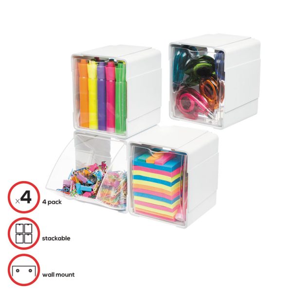Tilt Bin Interlocking 4-Bin Organizer, Plastic, 4.63 x 4.88 x 5.5, White/Clear - Image 2