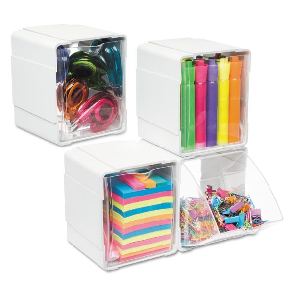 Tilt Bin Interlocking 4-Bin Organizer, Plastic, 4.63 x 4.88 x 5.5, White/Clear - Image 3