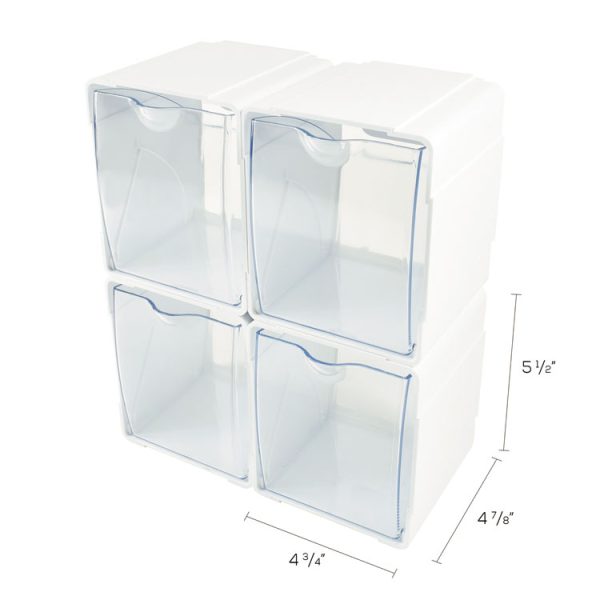 Tilt Bin Interlocking 4-Bin Organizer, Plastic, 4.63 x 4.88 x 5.5, White/Clear - Image 4
