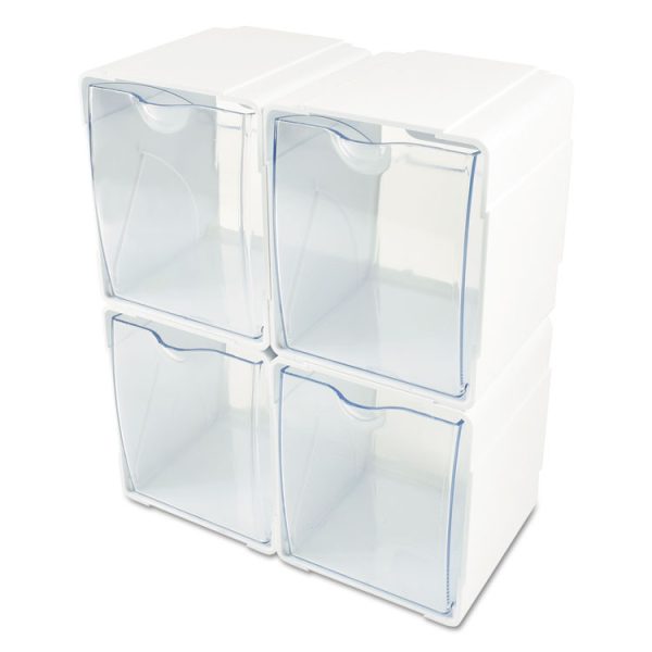 Tilt Bin Interlocking 4-Bin Organizer, Plastic, 4.63 x 4.88 x 5.5, White/Clear - Image 5