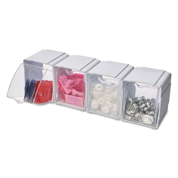 Tilt Bin Interlocking 4-Bin Organizer, Plastic, 4.63 x 4.88 x 5.5, White/Clear - Image 10