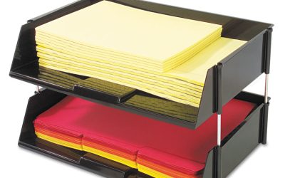 Industrial Tray Side-Load Stacking Tray Set, 2 Sections, Letter To Legal Size Files, 16.38″ X 11.13″ X 3.5″, Black, 2/pack