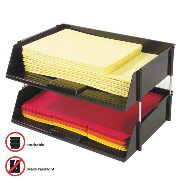 Industrial Tray Side-Load Stacking Tray Set, 2 Sections, Letter To Legal Size Files, 16.38" X 11.13" X 3.5", Black, 2/pack - Image 3