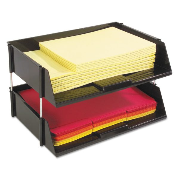 Industrial Tray Side-Load Stacking Tray Set, 2 Sections, Letter To Legal Size Files, 16.38" X 11.13" X 3.5", Black, 2/pack - Image 4