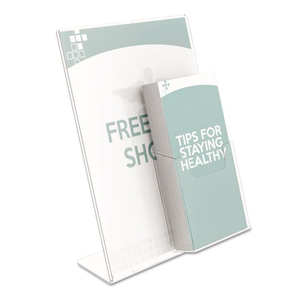 Superior Image Slanted Sign Holder with Front Pocket, 9w x 4.5d x 10.75h, Clear - Image 3