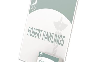 Superior Image Slanted Sign Holder with Business Card Holder, 8.5w x 4.5d x 11h, Clear