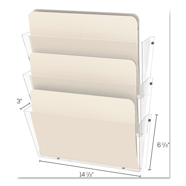Unbreakable DocuPocket Wall File, 3 Sections, Letter Size, 14.5" x 3" x 6.5", Clear, 3/Pack - Image 2