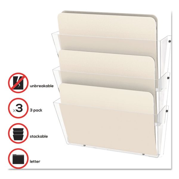Unbreakable DocuPocket Wall File, 3 Sections, Letter Size, 14.5" x 3" x 6.5", Clear, 3/Pack - Image 4