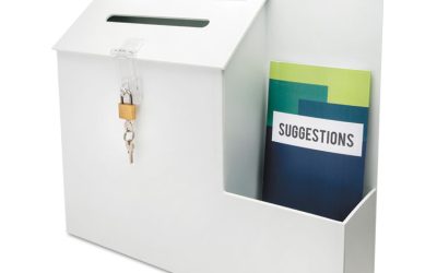Suggestion Box Literature Holder with Locking Top, 13.75 x 3.63 x 13.94, Plastic, White, Ships in 4-6 Business Days