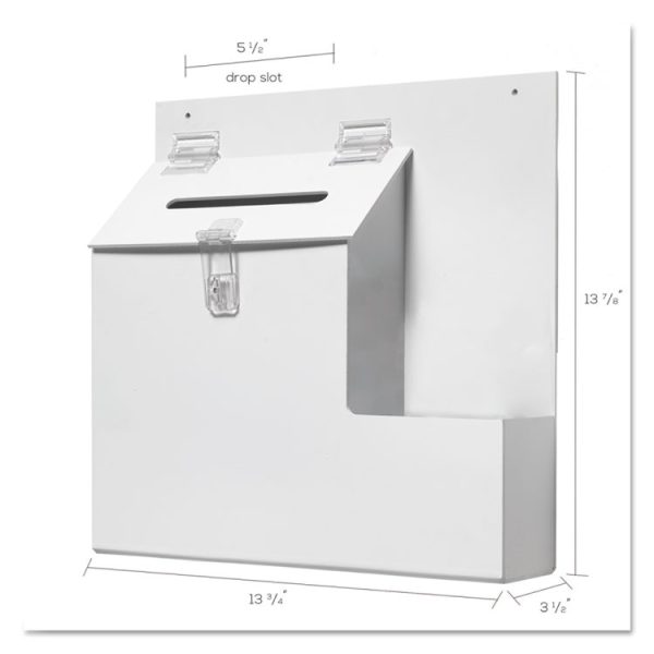 Suggestion Box Literature Holder with Locking Top, 13.75 x 3.63 x 13.94, Plastic, White, Ships in 4-6 Business Days - Image 4