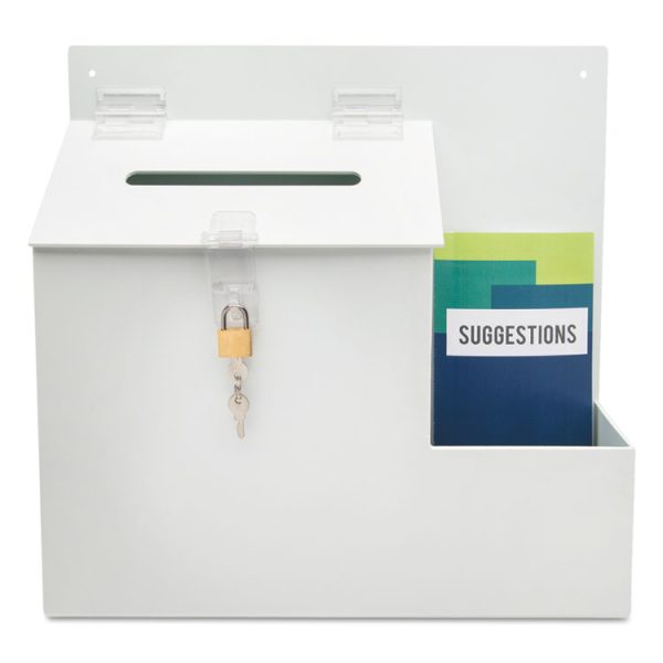 Suggestion Box Literature Holder with Locking Top, 13.75 x 3.63 x 13.94, Plastic, White, Ships in 4-6 Business Days - Image 3