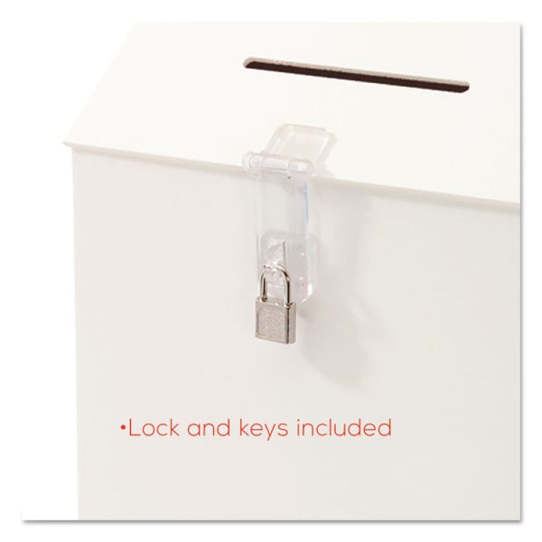 Suggestion Box Literature Holder with Locking Top, 13.75 x 3.63 x 13.94, Plastic, White, Ships in 4-6 Business Days - Image 7