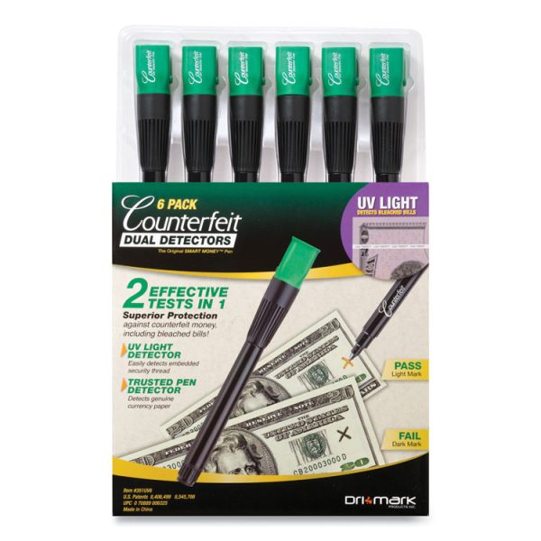 Counterfeit Money Detection System, Uv Light; Watermark Detector; Color Change Ink, U.s. Currency, 0.8 X 0.8 X 6, Black/green