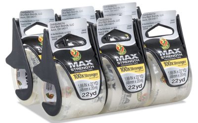 MAX Packaging Tape with Dispenser, 1.5″ Core, 1.88″ x 22 yds, Crystal Clear, 6/Box