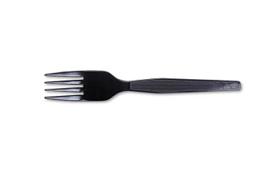 Plastic Cutlery, Heavy Mediumweight Forks, Black, 1,000/carton