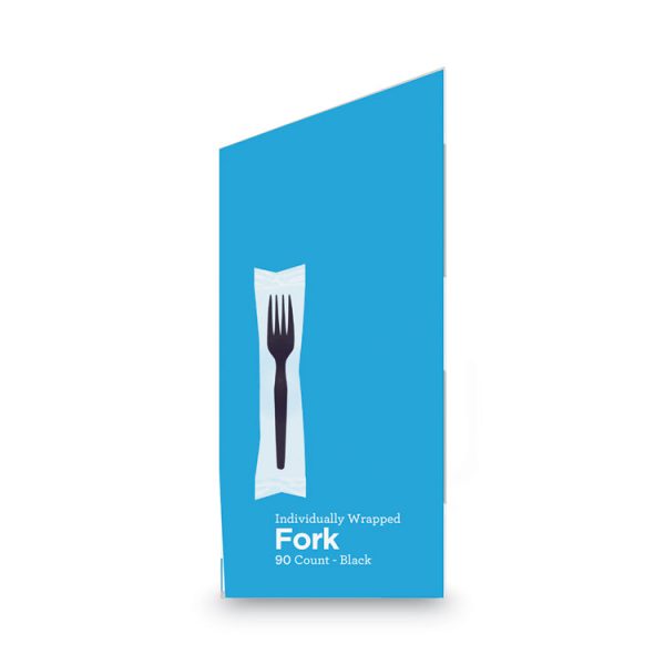 Grab'n Go Wrapped Cutlery, Forks, Black, 90/box, 6 Box/carton - Image 5
