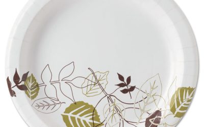 Pathways Soak-Proof Shield Mediumweight Paper Plates, 8.5″ dia, Green/Burgundy, 1,000/Carton