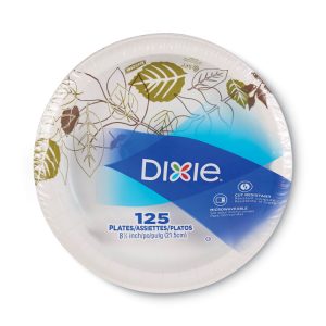 Pathways Soak-Proof Shield Mediumweight Paper Plates, Wisesize, 8.5" Dia, Green/burgundy, 125/pack