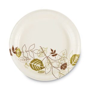 Pathways Soak-Proof Shield Mediumweight Paper Plates, Wisesize, 8.5" Dia, Green/burgundy, 125/pack, 4 Packs/carton
