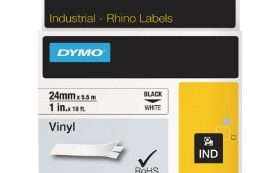 Rhino Permanent Vinyl Industrial Label Tape, 1″ X 18 Ft, White/black Print