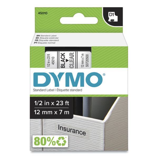 D1 High-Performance Polyester Removable Label Tape, 0.5" X 23 Ft, Black On Clear