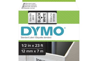 D1 High-Performance Polyester Removable Label Tape, 0.5″ X 23 Ft, Black On White