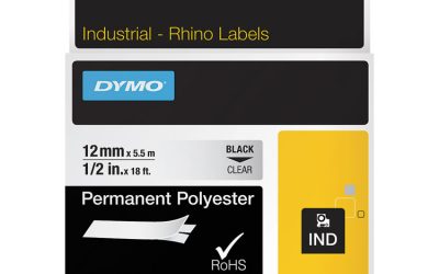 Rhino Permanent Vinyl Industrial Label Tape, 0.5″ X 18 Ft, Clear/black Print