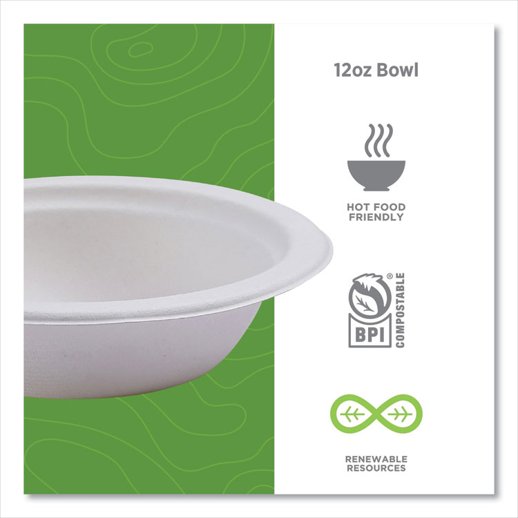 Vanguard Renewable And Compostable Sugarcane Bowls, 12 Oz, White, 1,000/carton - Image 4