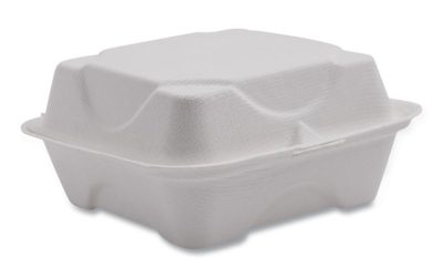 Vanguard Renewable And Compostable Sugarcane Clamshells, 6 X 6 X 3, White, 500/carton