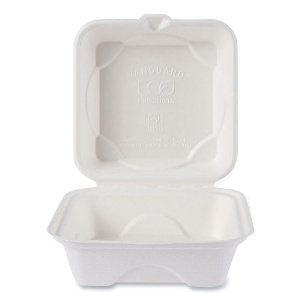 Vanguard Renewable And Compostable Sugarcane Clamshells, 6 X 6 X 3, White, 500/carton - Image 6