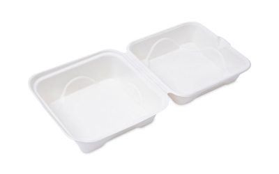 Bagasse Hinged Clamshell Containers, 6 x 6 x 3, White, Sugarcane, 50/Pack, 10 Packs/Carton