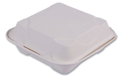 Vanguard Renewable And Compostable Sugarcane Clamshells, 1-Compartment, 8 X 8 X 3, White, 200/carton