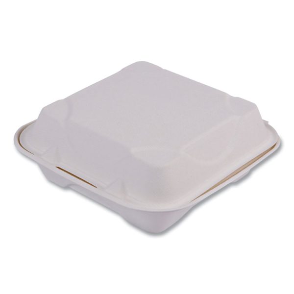 Vanguard Renewable And Compostable Sugarcane Clamshells, 1-Compartment, 8 X 8 X 3, White, 200/carton