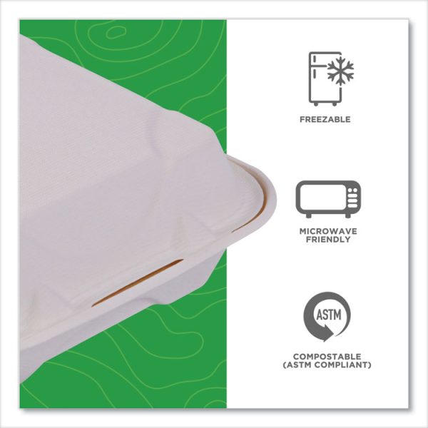 Vanguard Renewable And Compostable Sugarcane Clamshells, 1-Compartment, 8 X 8 X 3, White, 200/carton - Image 5