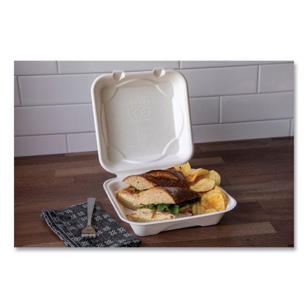 Vanguard Renewable And Compostable Sugarcane Clamshells, 1-Compartment, 8 X 8 X 3, White, 200/carton - Image 9