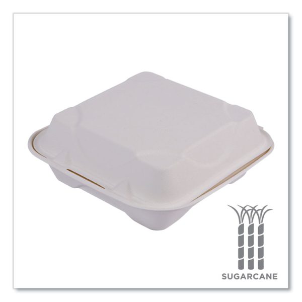 Renewable And Compostable Sugarcane Clamshells - 8" X 8" X 3", 50/packs, 4 Packs/carton - Image 4