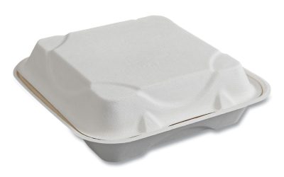 Vanguard Renewable And Compostable Sugarcane Clamshells, 1-Compartment, 9 X 9 X 3, White, 200/carton