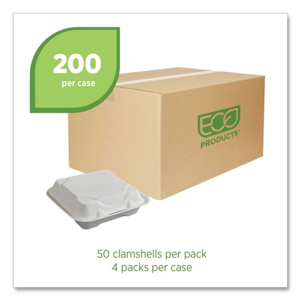 Vanguard Renewable And Compostable Sugarcane Clamshells, 1-Compartment, 9 X 9 X 3, White, 200/carton - Image 2