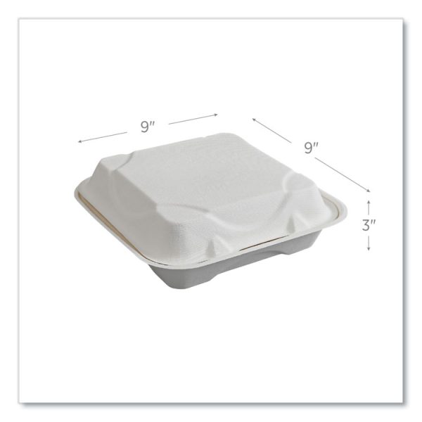 Vanguard Renewable And Compostable Sugarcane Clamshells, 1-Compartment, 9 X 9 X 3, White, 200/carton - Image 3