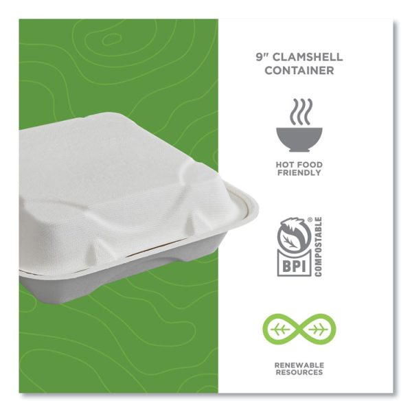 Vanguard Renewable And Compostable Sugarcane Clamshells, 1-Compartment, 9 X 9 X 3, White, 200/carton - Image 4