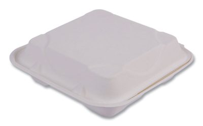 Vanguard Renewable And Compostable Sugarcane Clamshells, 3-Compartment, 9 X 9 X 3, White, 200/carton