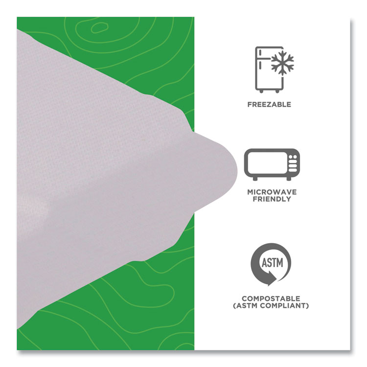 Vanguard Renewable And Compostable Sugarcane Clamshells, 3-Compartment, 9 X 9 X 3, White, 200/carton - Image 5