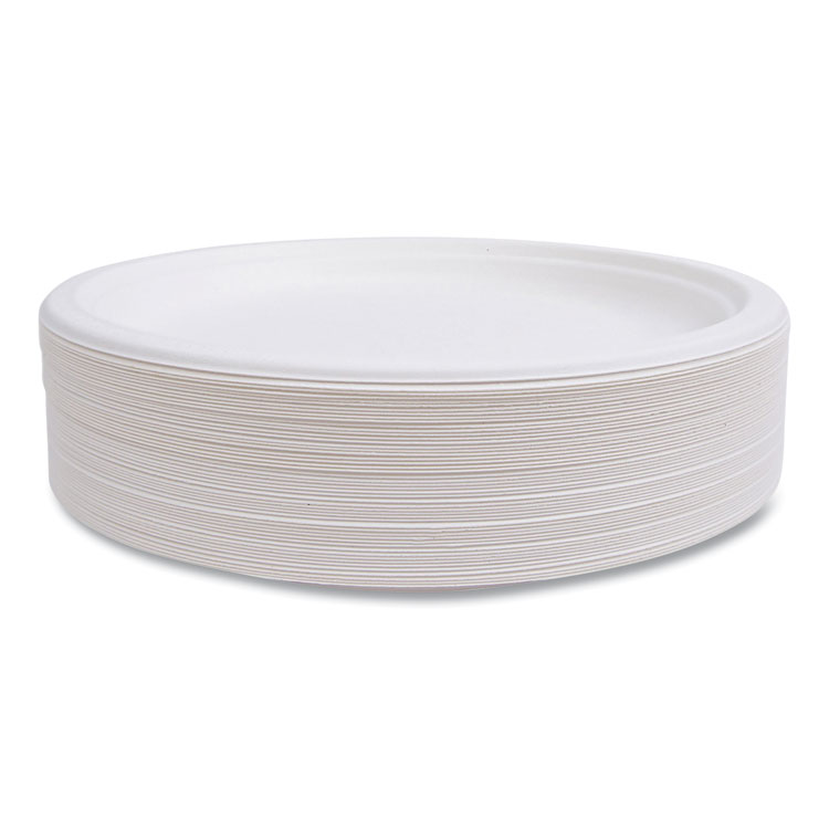 Vanguard Renewable And Compostable Sugarcane Plates, 10" Dia, White, 500/carton - Image 3