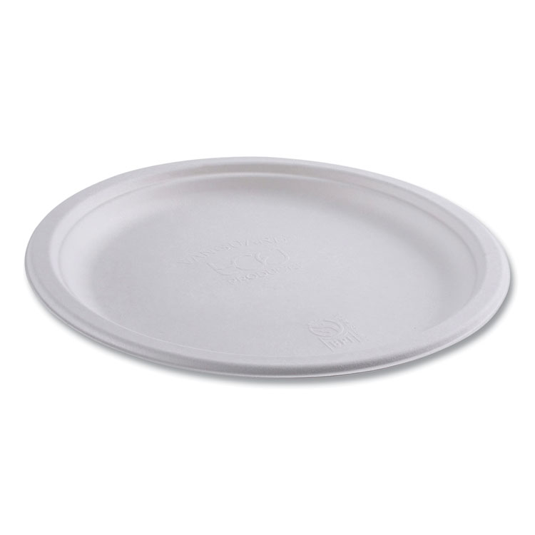 Vanguard Renewable And Compostable Sugarcane Plates, 10" Dia, White, 500/carton - Image 4