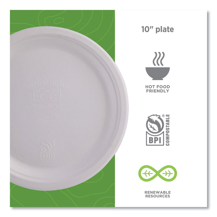 Vanguard Renewable And Compostable Sugarcane Plates, 10" Dia, White, 500/carton - Image 6