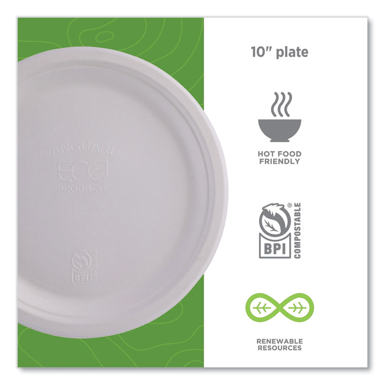 Renewable Sugarcane Plates, 10" dia, Natural White, 500/Carton - Image 5