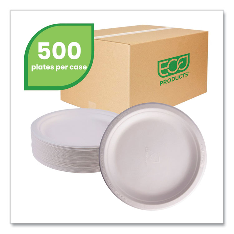 Vanguard Renewable And Compostable Sugarcane Plates, 9" Dia, White, 500/carton - Image 2