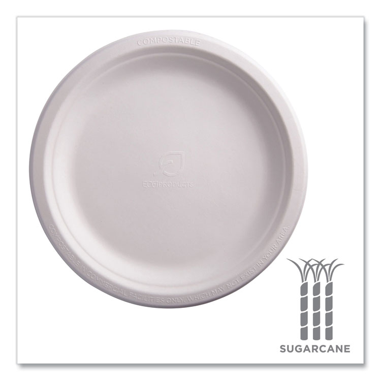 Vanguard Renewable And Compostable Sugarcane Plates, 9" Dia, White, 500/carton - Image 4