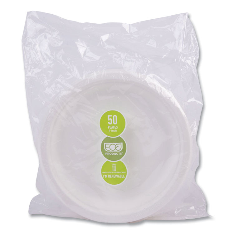 Vanguard Renewable And Compostable Sugarcane Plates, 9" Dia, White, 500/carton - Image 7
