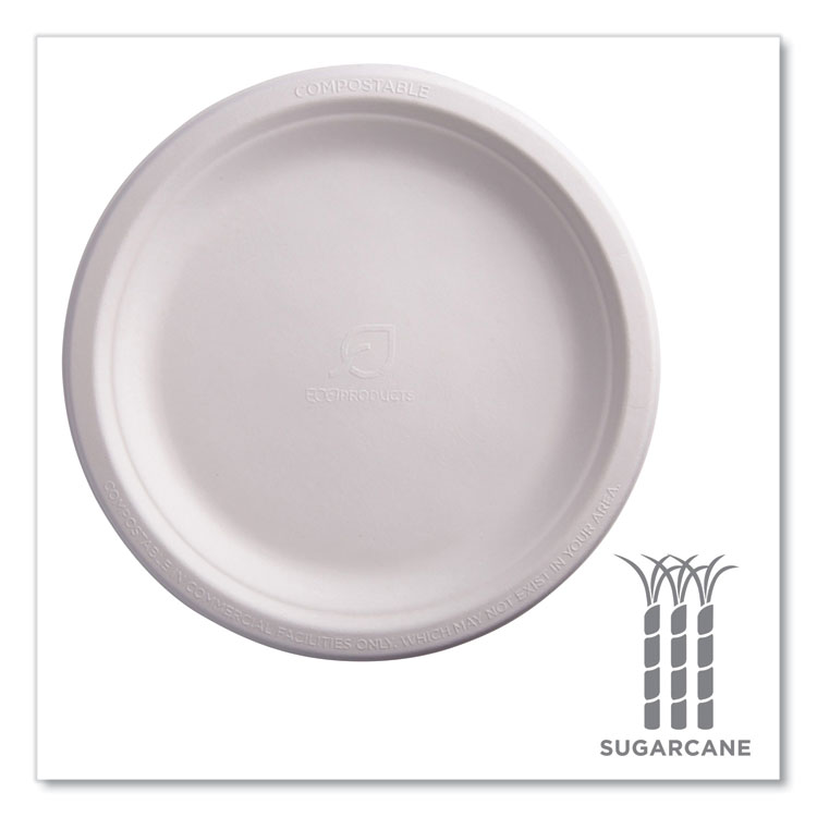 Renewable Sugarcane Plates, 9" dia, Natural White, 500/Carton - Image 4
